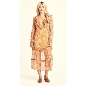 Arnhem Grace Honeysuckle 100% Silk Boho Tiered Sheer Sundress Women's Size 10